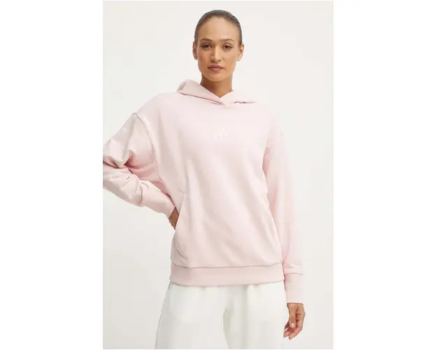 adidas hanorac de bumbac All SZN femei, culoarea roz, cu gluga, neted, IY6812