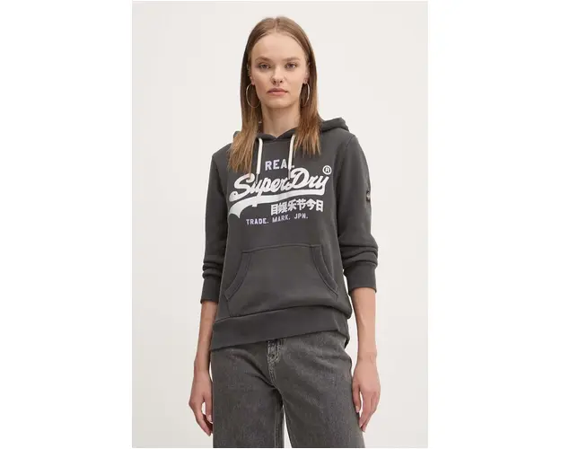 Superdry bluza femei, culoarea negru, cu gluga, cu imprimeu, W2012148A-AFB