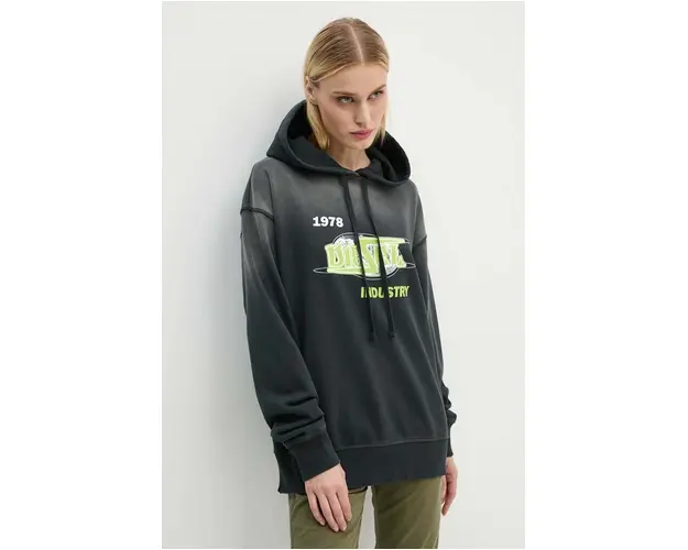 Diesel hanorac de bumbac F-BUXT-HOOD-P2 femei, culoarea negru, cu gluga, cu imprimeu, A15386.0PHAQ