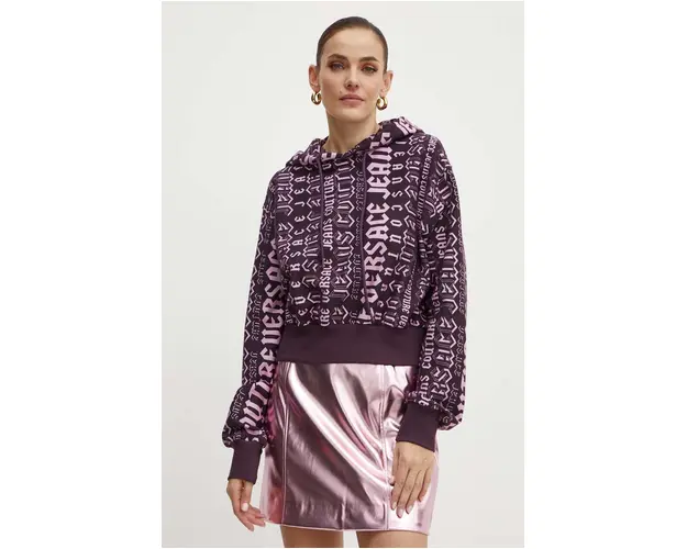 Versace Jeans Couture hanorac de bumbac femei, culoarea violet, cu gluga, modelator, 77HAI314 FS172