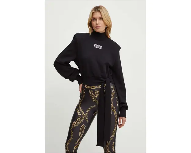 Versace Jeans Couture hanorac de bumbac femei, culoarea negru, cu imprimeu, 77HAI311 F0010