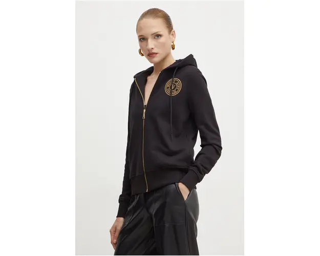 Versace Jeans Couture hanorac de bumbac femei, culoarea negru, cu gluga, cu imprimeu, 77HAIT00 CF01T