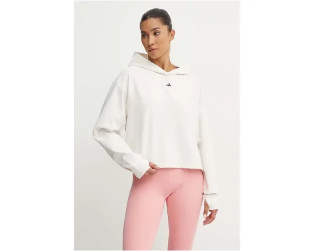 adidas Performance hanorac de antrenament Strength culoarea bej, cu gluga, neted, IW3191