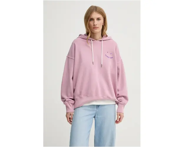 PS Paul Smith hanorac de bumbac femei, culoarea violet, cu gluga, cu imprimeu, W2R.226VE.N21169