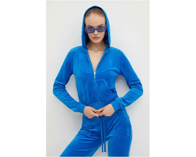 Juicy Couture bluza din velur HERITAGE ROBYN cu gluga, neted, JCSEBJ007