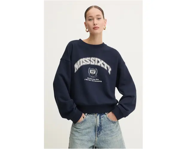 Miss Sixty hanorac de bumbac femei, culoarea albastru marin, cu imprimeu, 6L3TJ5420000
