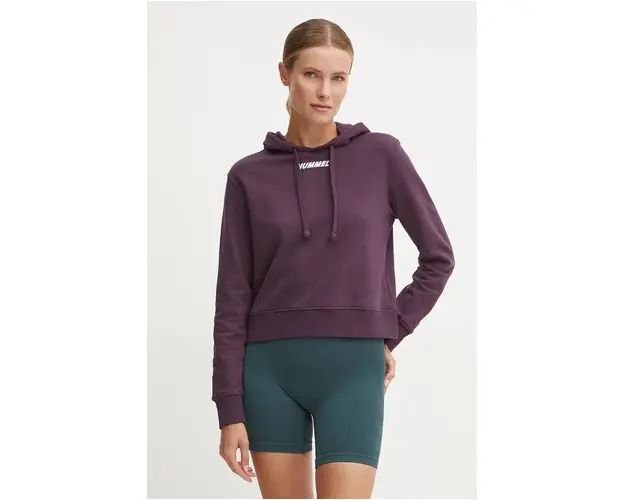 Hummel bluza femei, culoarea bordo, cu gluga, melanj, 225889