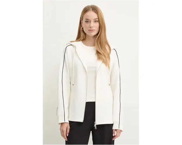 Max Mara Leisure bluza femei, culoarea alb, cu gluga, neted, 2426926018600