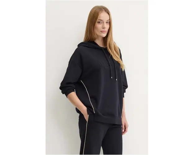 Max Mara Leisure bluza femei, culoarea albastru marin, cu gluga, cu imprimeu, 2426926038600