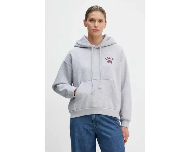 Levi's bluza femei, culoarea gri, cu gluga, cu imprimeu, 001B6