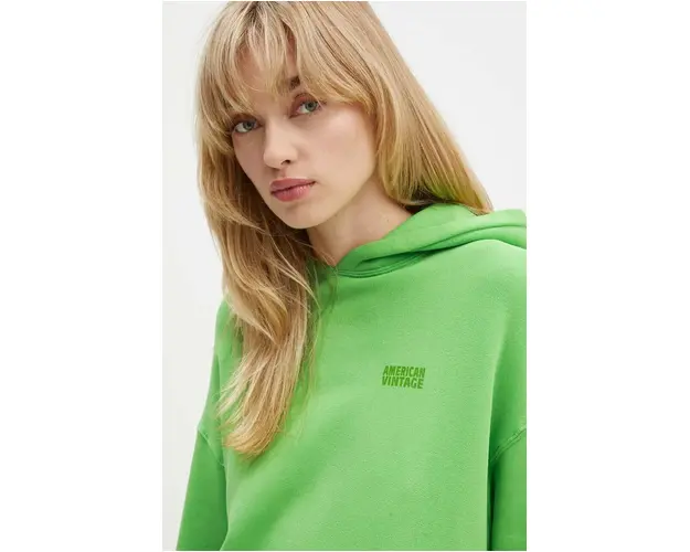 American Vintage bluza femei, culoarea verde, cu gluga, neted, IZU03DH24