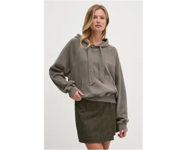 Pepe Jeans bluza FALISTA femei, culoarea gri, cu gluga, neted, PL581451