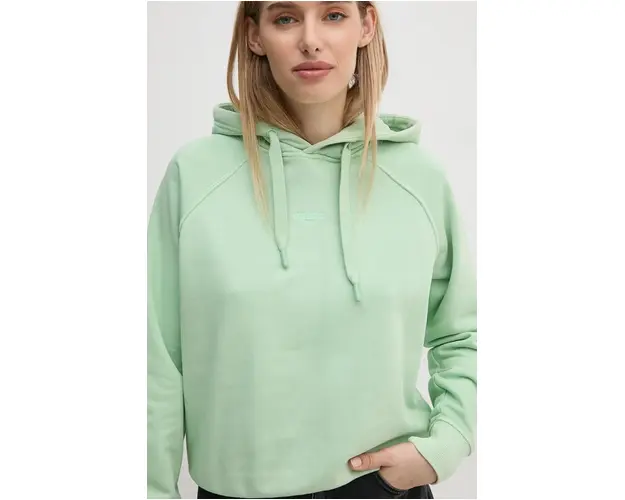 Pepe Jeans bluza FELICITY HOODIE femei, culoarea verde, cu gluga, neted, PL581462