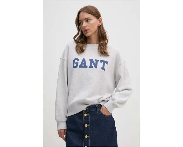 Gant hanorac de bumbac femei, culoarea gri, cu imprimeu, 4200488