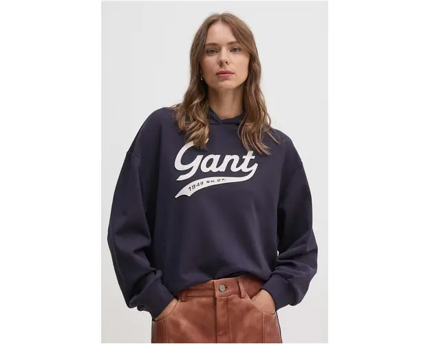 Gant hanorac de bumbac femei, culoarea albastru marin, cu gluga, cu imprimeu, 4200489