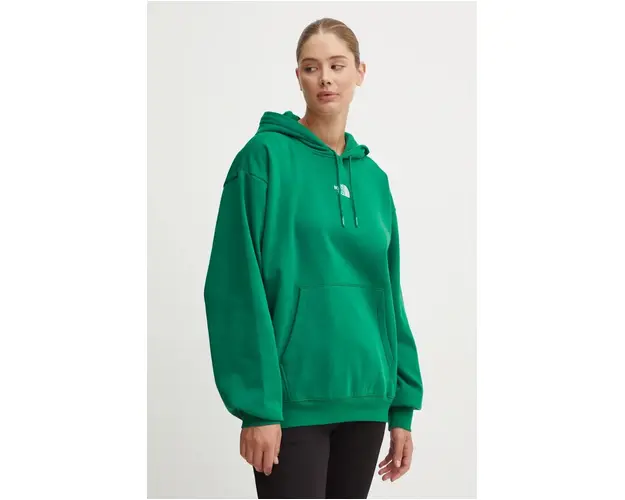 The North Face bluza Essential Hoodie femei, culoarea verde, cu gluga, neted, NF0A89ENNL11