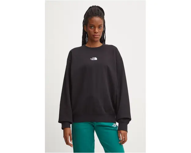 The North Face bluza Essential Crew femei, culoarea negru, cu imprimeu, NF0A89EPJK31