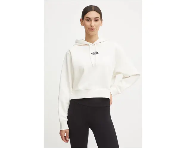 The North Face bluza Essential Crop Hoodie femei, culoarea bej, cu gluga, neted, NF0A89EXQLI1