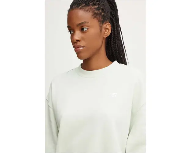 New Balance bluza femei, culoarea verde, neted, WT41508NUM