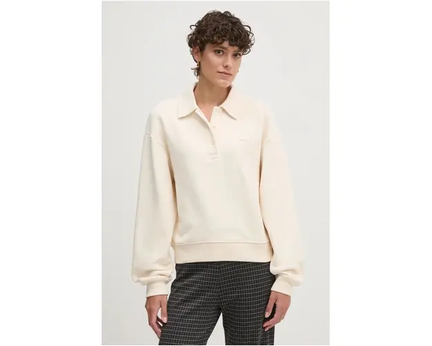 Lacoste hanorac de bumbac femei, culoarea bej, neted, SF2641