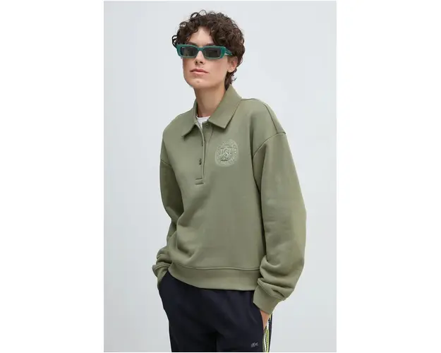 Lacoste hanorac de bumbac femei, culoarea verde, neted, SF2641