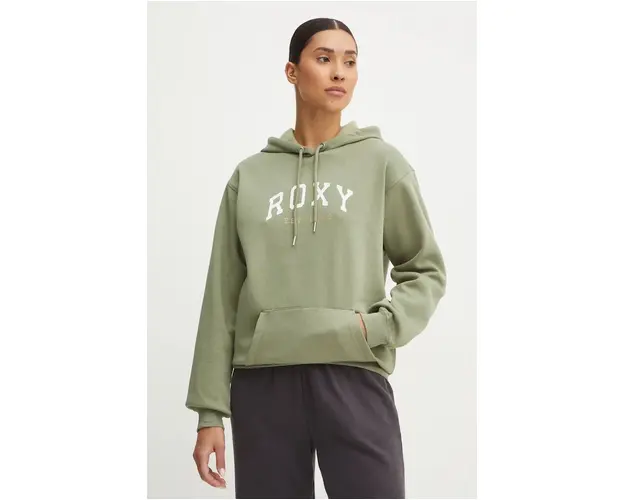 Roxy bluza Surf Stoked femei, culoarea verde, cu gluga, cu imprimeu, ERJFT04899
