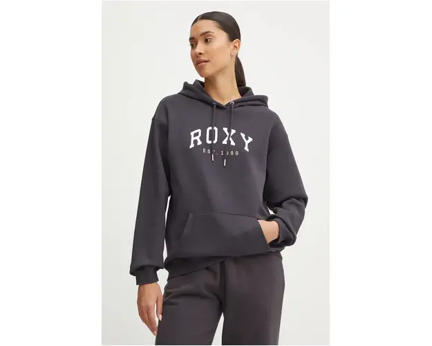 Roxy bluza Surf Stoked femei, culoarea gri, cu gluga, cu imprimeu, ERJFT04899