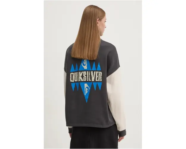 Quiksilver hanorac de bumbac Block Screen femei, culoarea gri, cu imprimeu, EQYFT04992