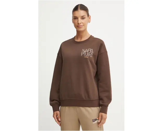 Napapijri bluza B-Rhin femei, culoarea maro, cu imprimeu, NP0A4HYSW0A1