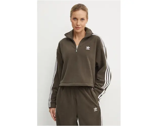 adidas Originals bluza Polarf Half Zip femei, culoarea verde, cu imprimeu, IW3164