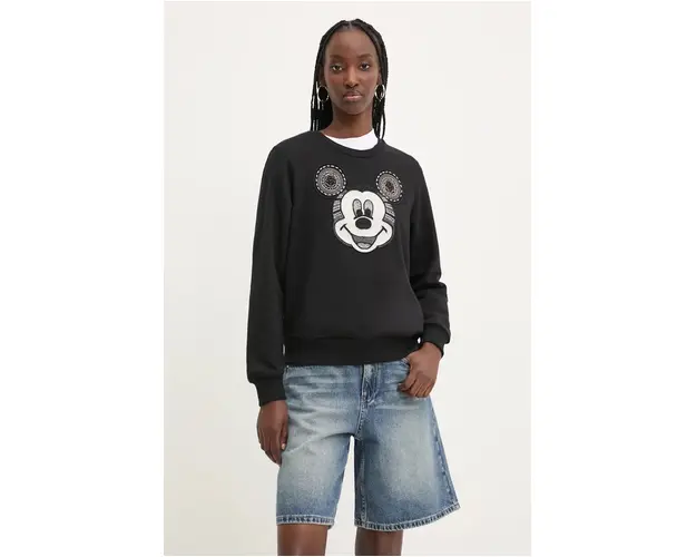 Desigual hanorac de bumbac MICKEY YEAH! femei, culoarea negru, cu imprimeu, 24WWSK10