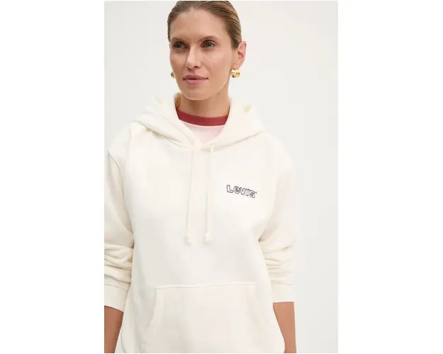 Levi's bluza femei, culoarea bej, cu gluga, cu imprimeu, A8801