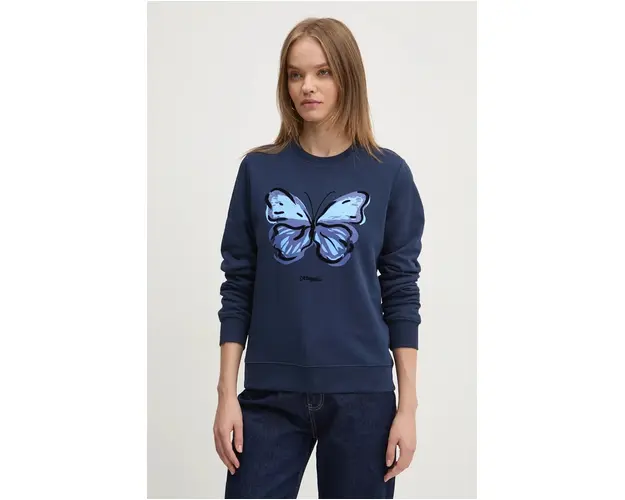 Desigual hanorac de bumbac BUTTERLY femei, culoarea albastru marin, cu imprimeu, 24WWSK05