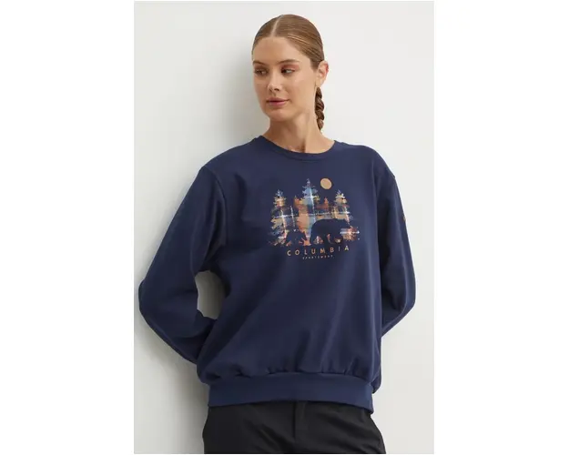 Columbia bluza Hart Mountain Crew femei, culoarea albastru marin, cu imprimeu, 2086431