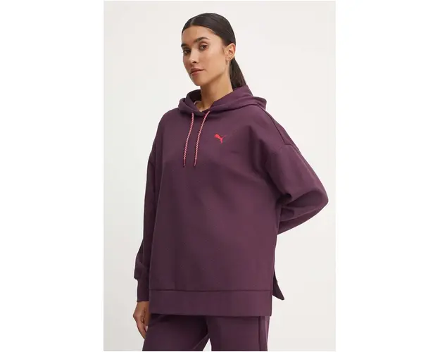 Puma bluza femei, culoarea violet, cu gluga, neted, 626636