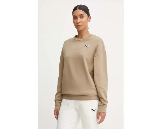 Puma hanorac de bumbac femei, culoarea verde, neted, 676803