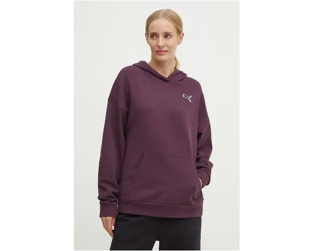Puma hanorac de bumbac femei, culoarea bordo, cu gluga, neted, 676804