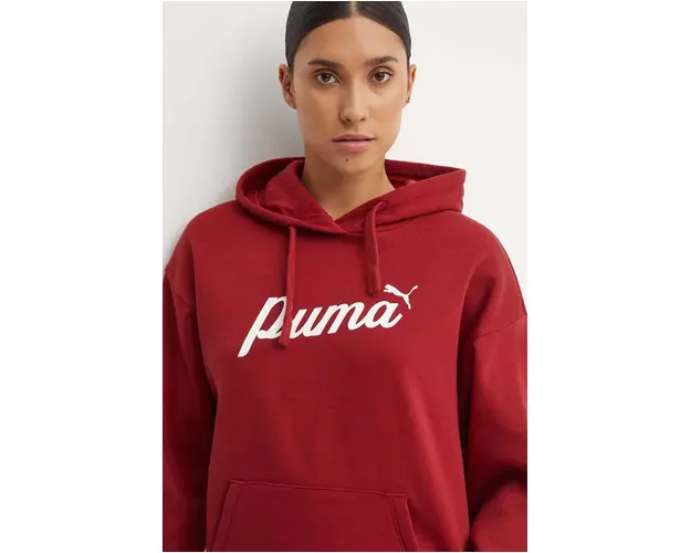 Puma bluza femei, culoarea rosu, cu gluga, cu imprimeu, 681534