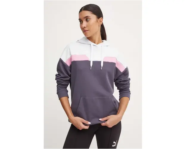 Puma bluza femei, culoarea gri, cu gluga, modelator, 681647