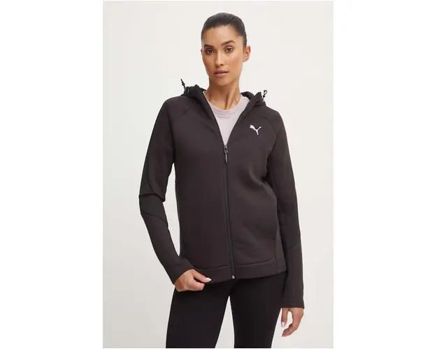 Puma bluza femei, culoarea negru, cu gluga, neted, 681670