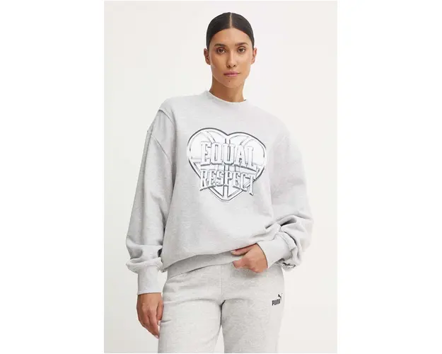 Puma hanorac de bumbac femei, culoarea gri, cu imprimeu, 682293