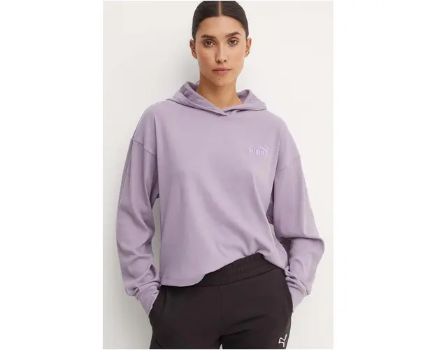 Puma bluza femei, culoarea violet, cu gluga, neted, 682503