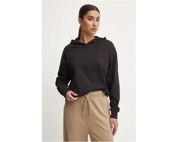 Puma bluza femei, culoarea negru, cu gluga, neted, 682503
