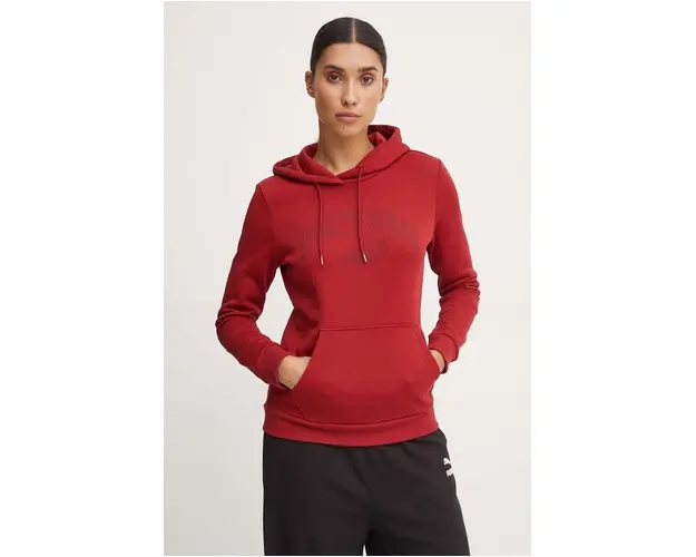 Puma bluza femei, culoarea rosu, cu gluga, cu imprimeu, 682987