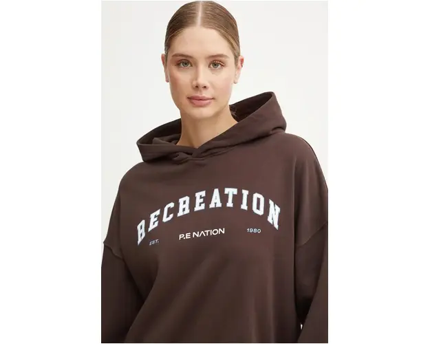 P.E Nation hanorac de bumbac Vantage femei, culoarea maro, cu gluga, cu imprimeu, 243H379