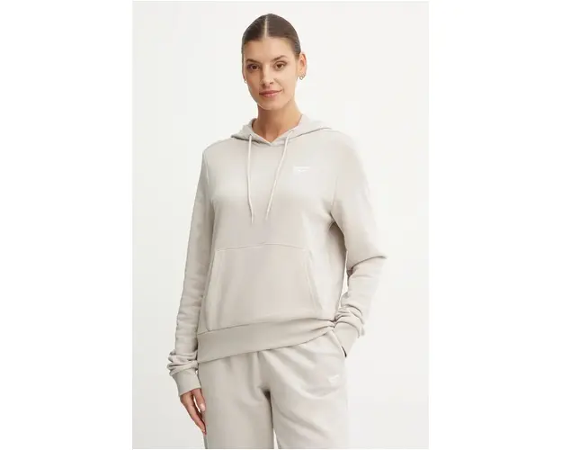 Reebok bluza femei, culoarea bej, cu gluga, neted, 100205949