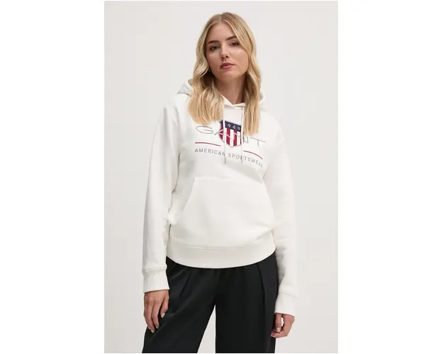 Gant bluza femei, culoarea alb, cu gluga, cu imprimeu, 4200276