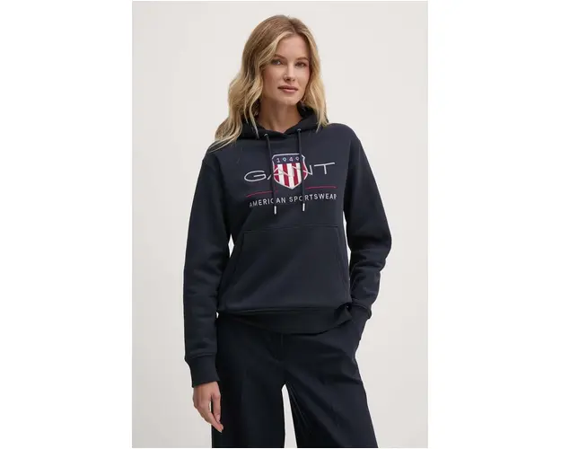 Gant bluza femei, culoarea albastru marin, cu gluga, cu imprimeu, 4200276
