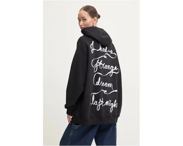 MSGM hanorac de bumbac femei, culoarea negru, cu gluga, cu imprimeu, 3742MDM108.247999
