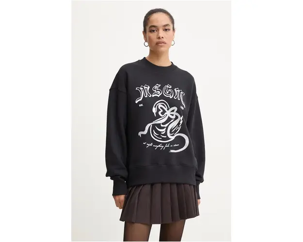 MSGM hanorac de bumbac femei, culoarea negru, cu imprimeu, 3742MDM110.247999